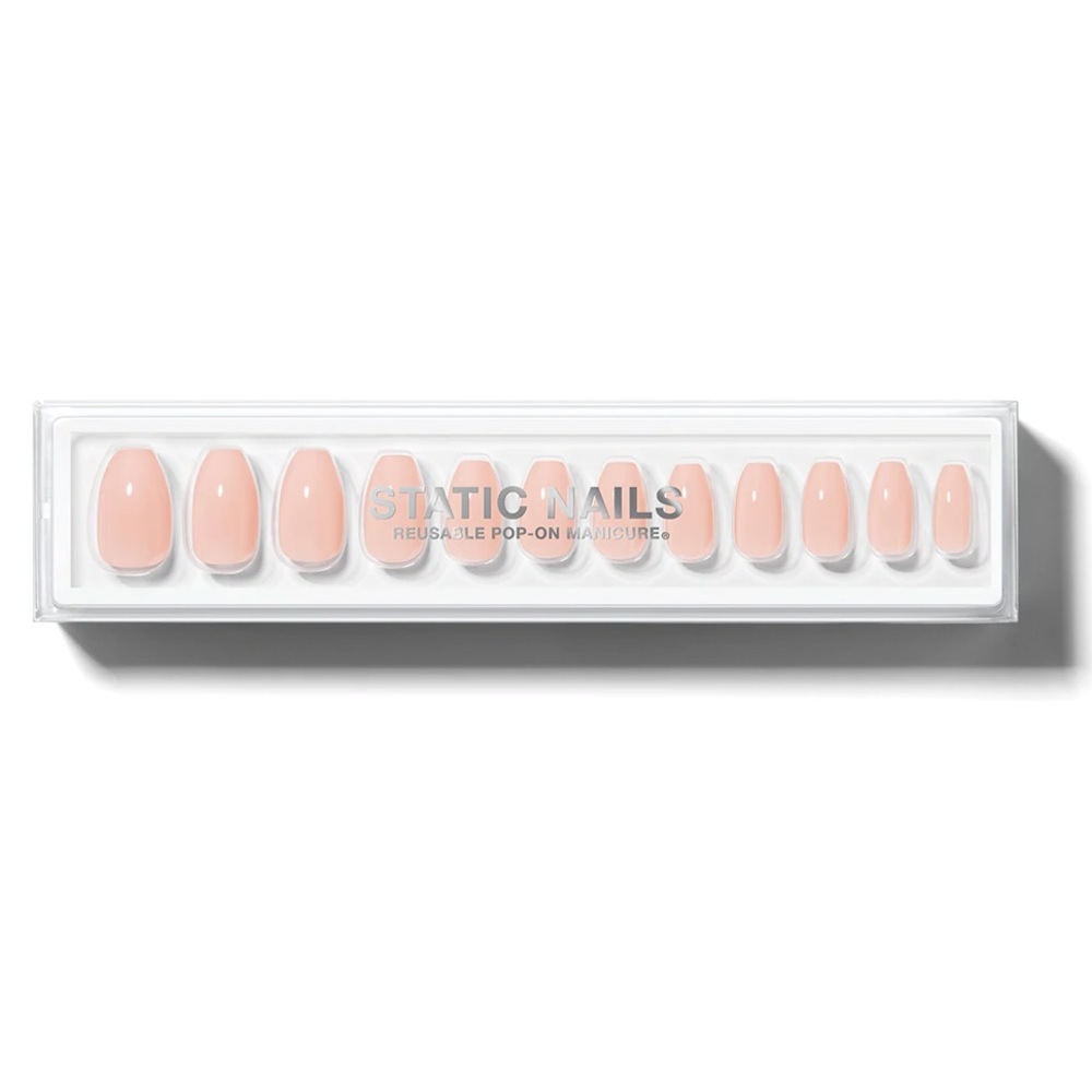 Static nails - Nude peach coffin - reusable glue on nails. NEW, unopened